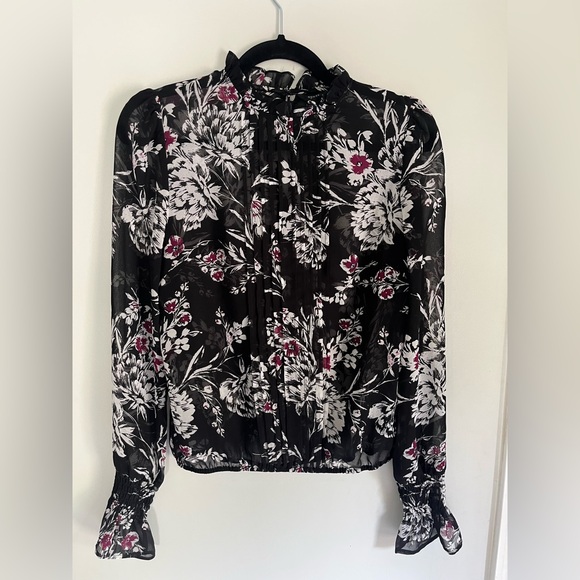 Guess-Black and White Ruffled Blouse with Peter Pan Collar - Picture 1 of 5